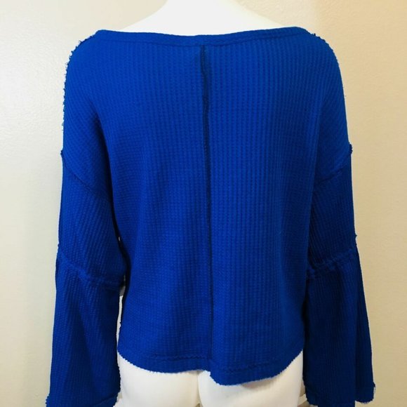 FREE PEOPLE XS Women's Shirt V-neck Blue 3/4s - Picture 4 of 8